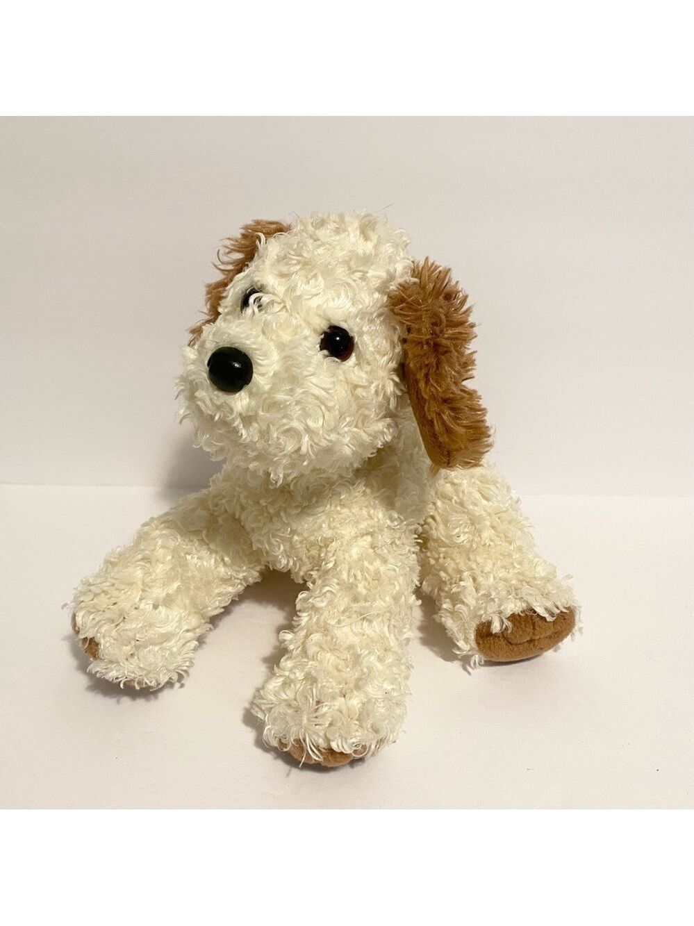 TY Classics TySilk Dinger Puppy Dog Cream Brown Curly Plush Stuffed Toy Buddy